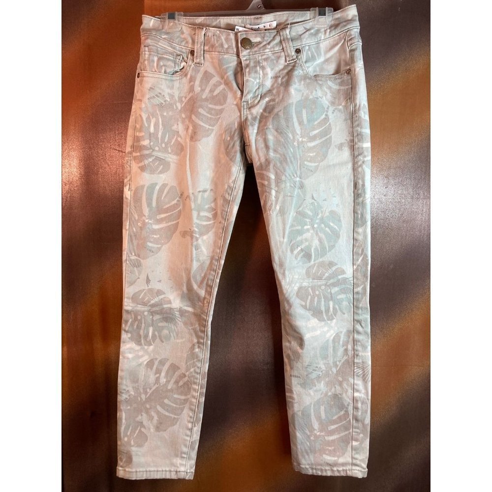 CABI Monstera Leafs Skinny Leg Denim Jeans Low Rise Gray Size 4. 120